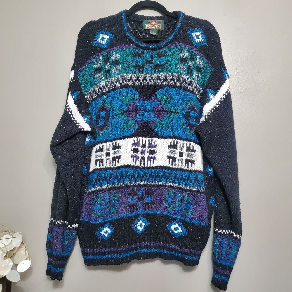 Vintage Greatland Apparel Sweater Mens Size Large Grandpa Retro Y2K Hong Kong